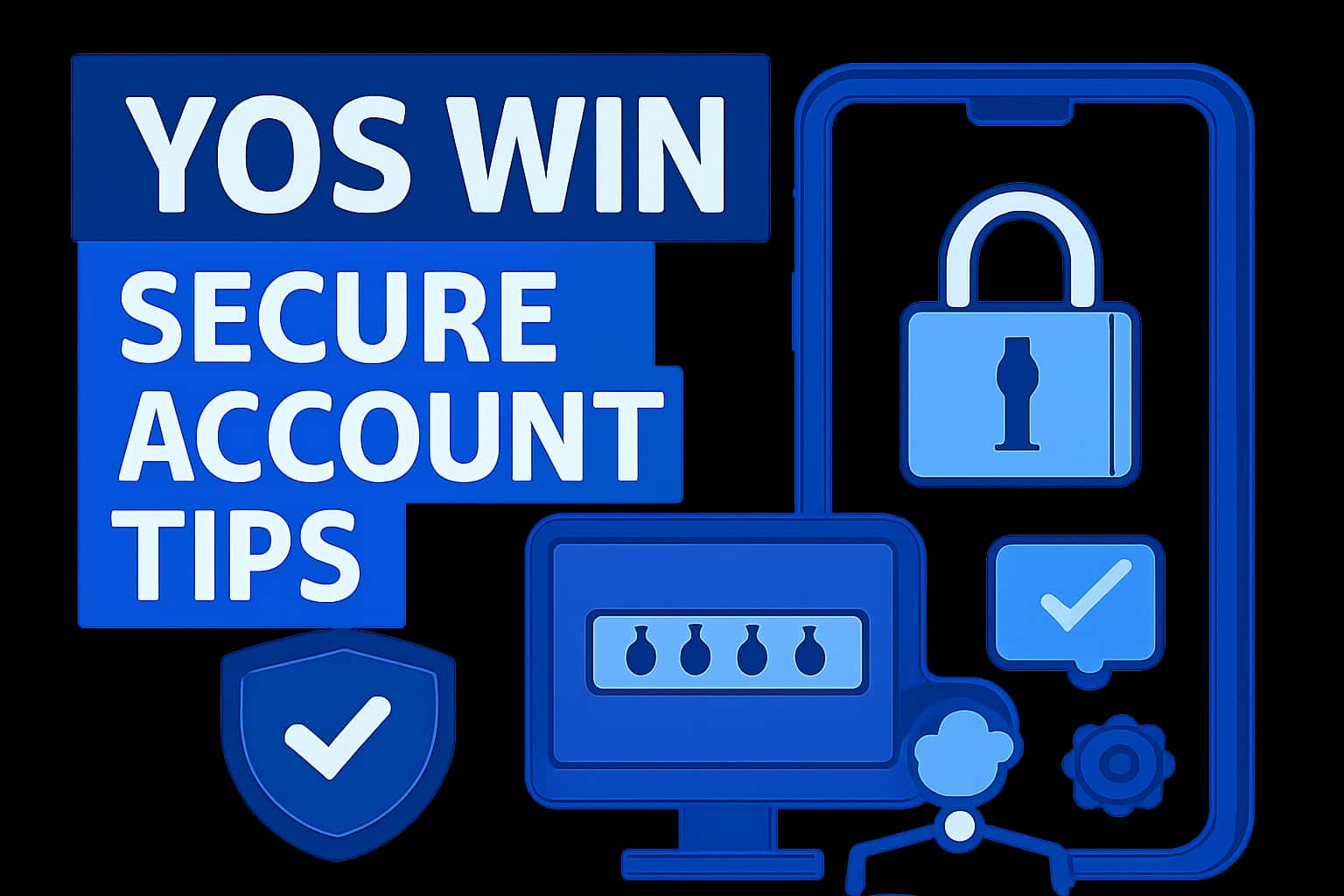 Informational scene showcasing secure account tips for Yos Win.
